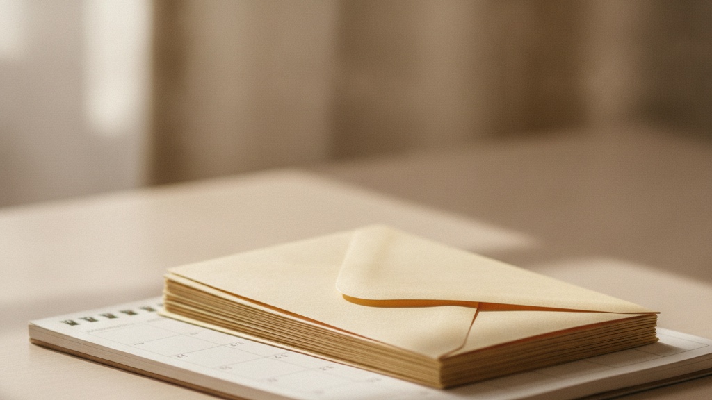 A stack of plain envelopes on a desk calendar, symbolising monthly recurring payments