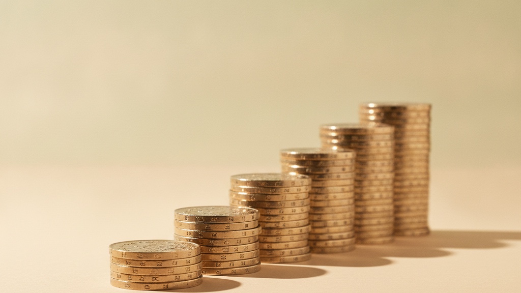 Ascending stacks of British pound coins representing rising UK Wegovy prices in 2026