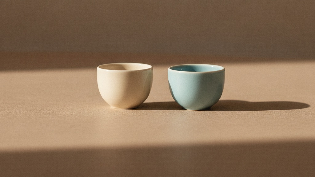 Two small cups of different pale colours side by side, symbolising a comparison between two treatments